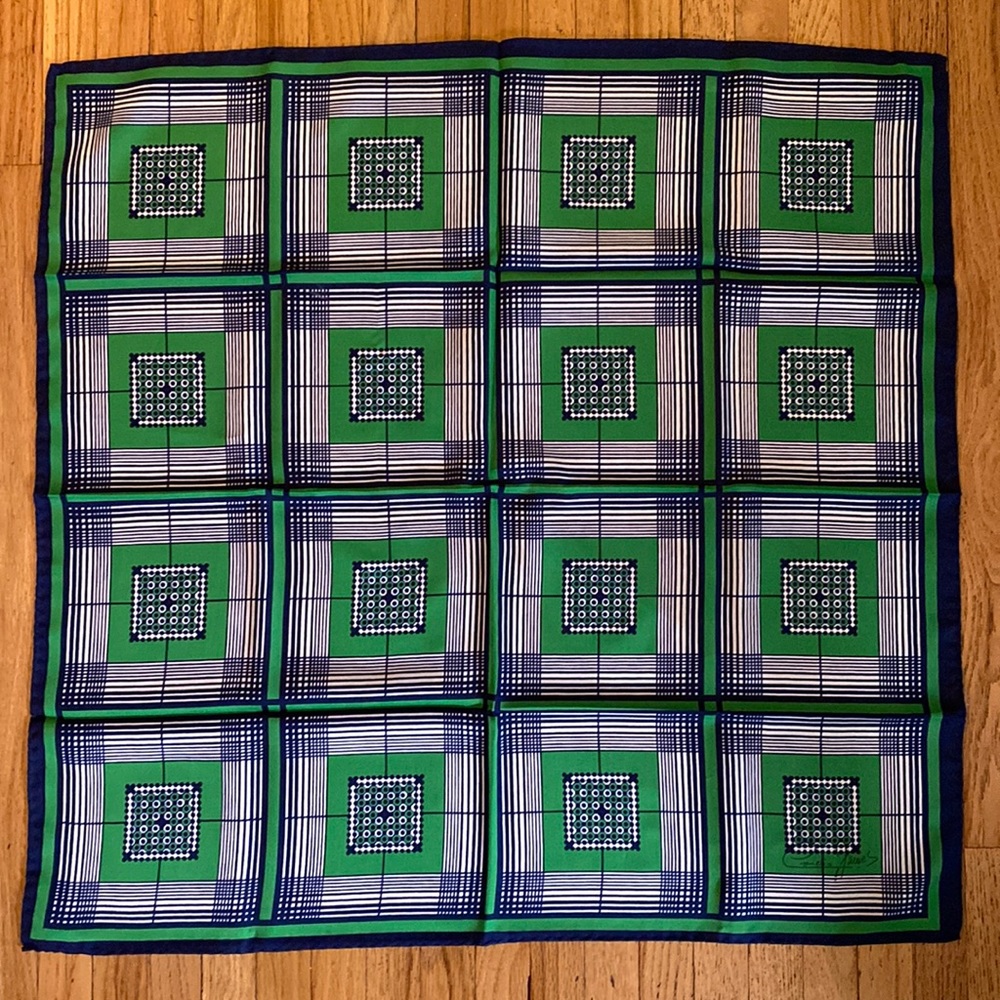 Vintage Geometric Navy/Green Scarf